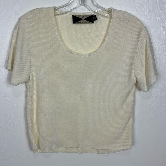 525 America Vintage Scoop Neck Short Sleeve Knitted Top In White Size M/L - Picture 1 of 5
